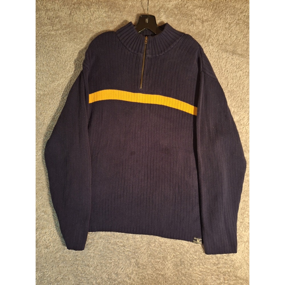 American Eagle Vintage Slim Fit Ribbed Sweater Mens XXL 1/4 Zip Navy Stripe